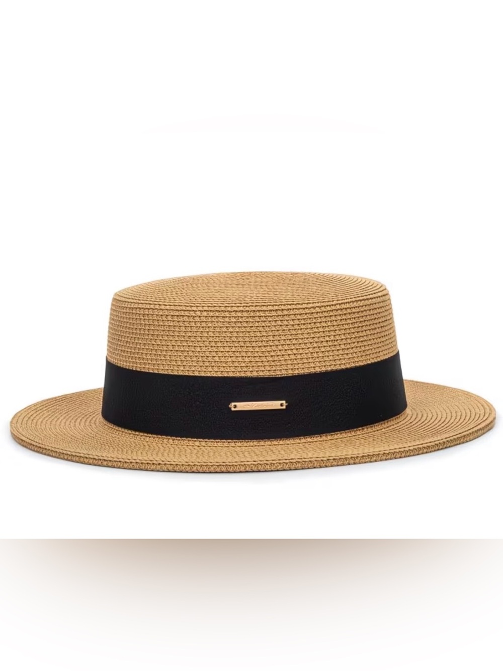 NWT Classic Straw Boater Hat – Flat Top Summer Fedora with Ribbon Accent